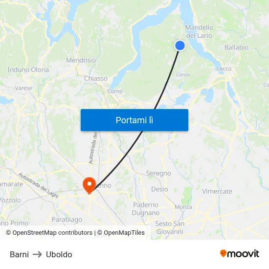 Barni to Uboldo map