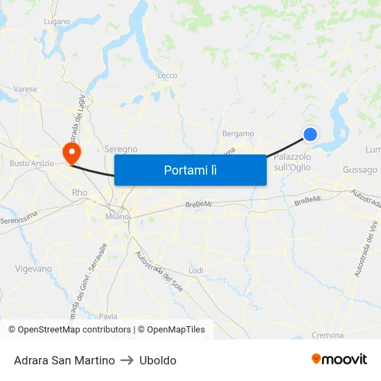 Adrara San Martino to Uboldo map
