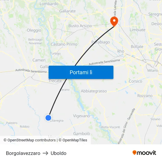 Borgolavezzaro to Uboldo map