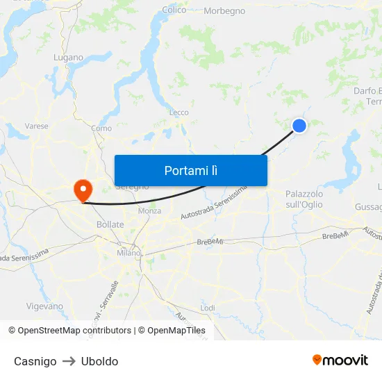 Casnigo to Uboldo map