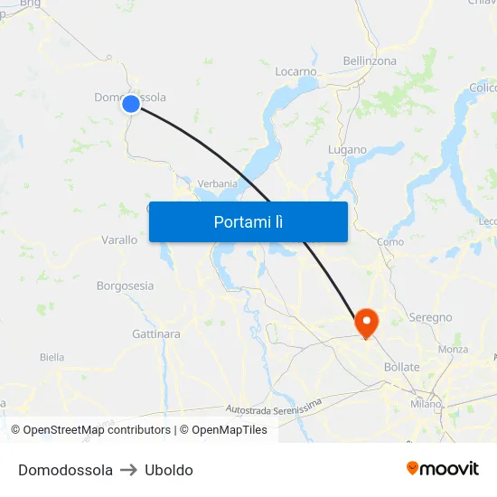 Domodossola to Uboldo map