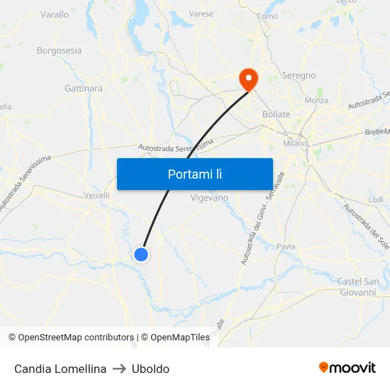 Candia Lomellina to Uboldo map