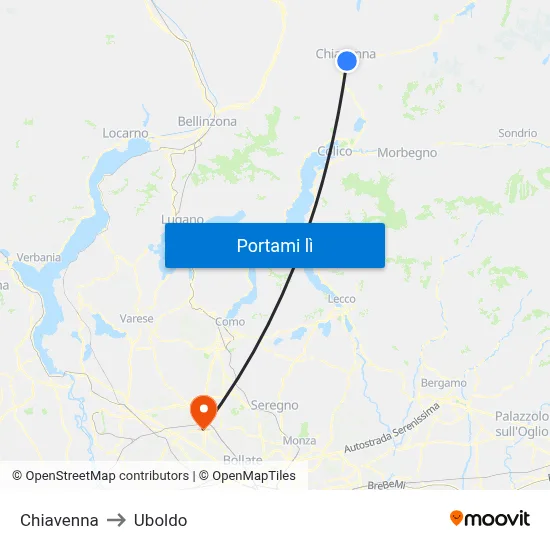 Chiavenna to Uboldo map