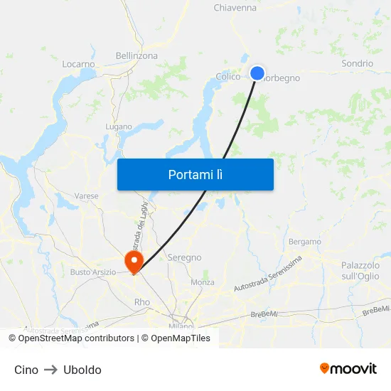 Cino to Uboldo map