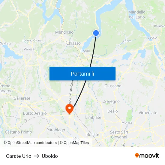 Carate Urio to Uboldo map