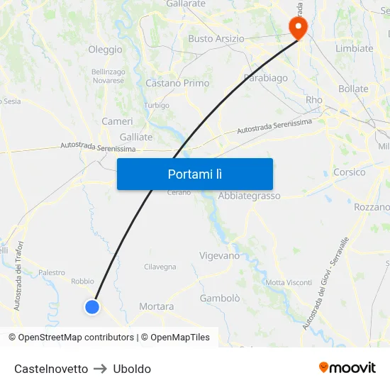 Castelnovetto to Uboldo map