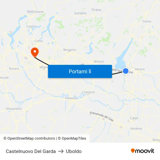 Castelnuovo Del Garda to Uboldo map