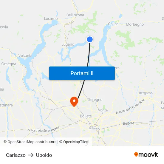 Carlazzo to Uboldo map