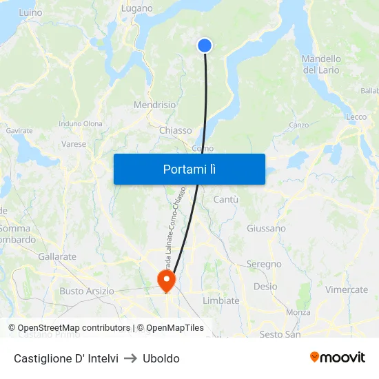 Castiglione D' Intelvi to Uboldo map