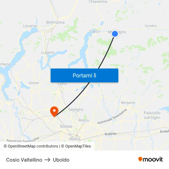 Cosio Valtellino to Uboldo map