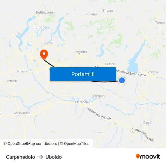 Carpenedolo to Uboldo map