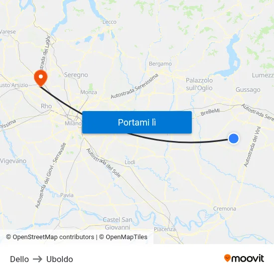 Dello to Uboldo map