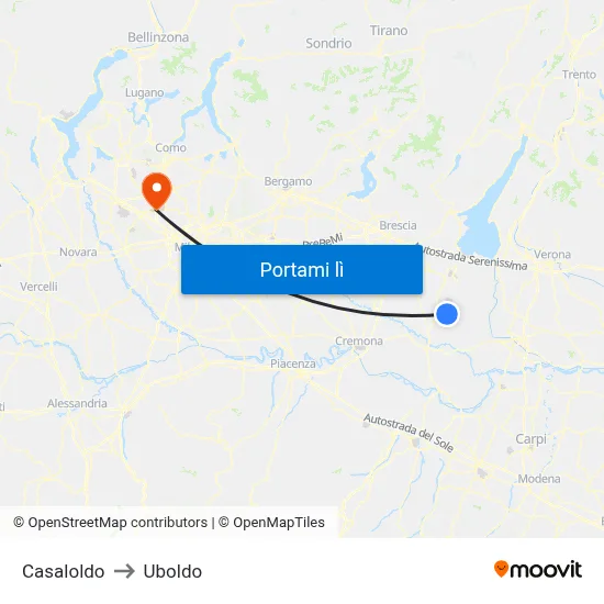 Casaloldo to Uboldo map