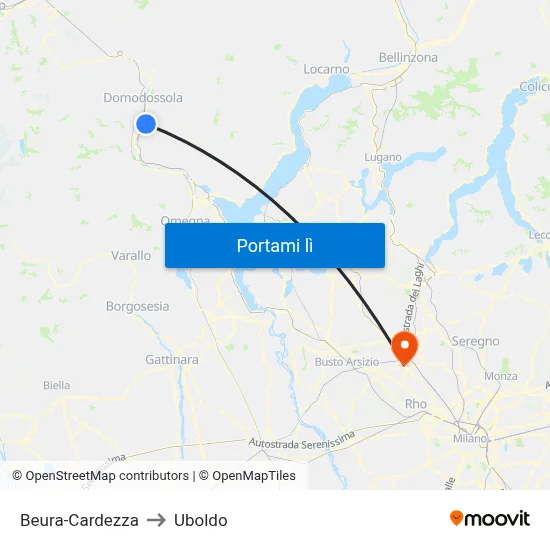 Beura-Cardezza to Uboldo map