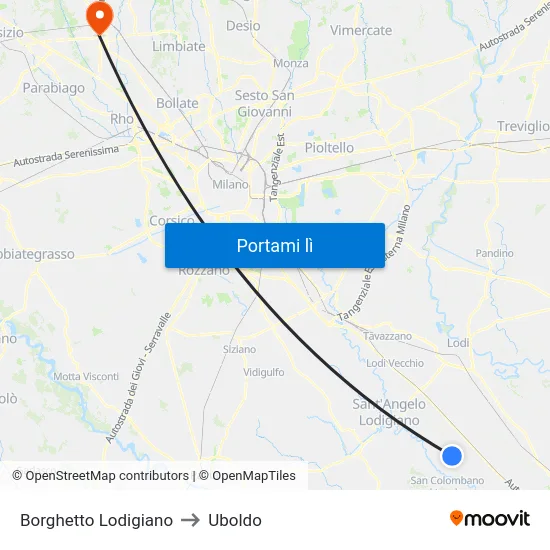 Borghetto Lodigiano to Uboldo map