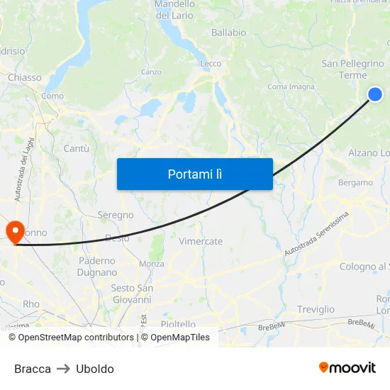 Bracca to Uboldo map