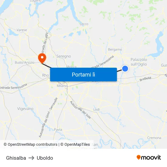 Ghisalba to Uboldo map