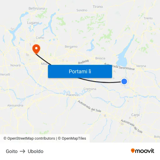 Goito to Uboldo map