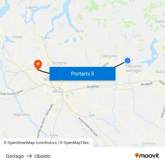 Gorlago to Uboldo map
