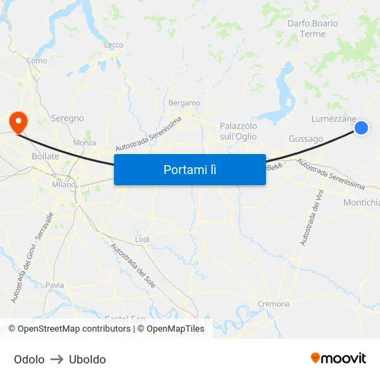 Odolo to Uboldo map