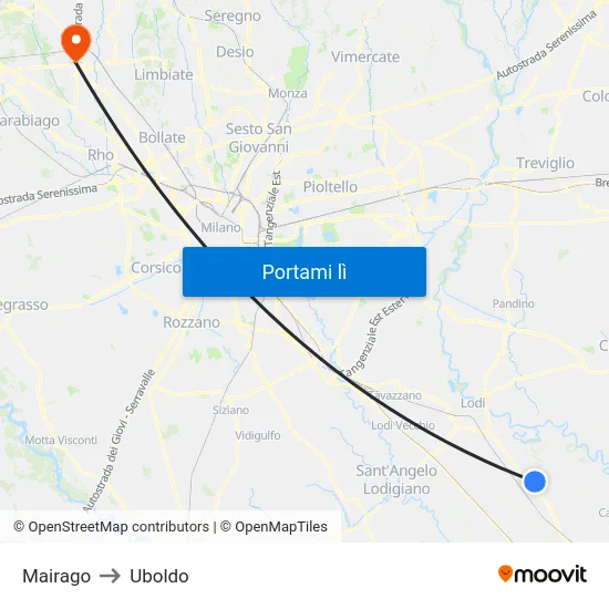 Mairago to Uboldo map