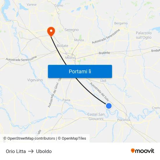 Orio Litta to Uboldo map