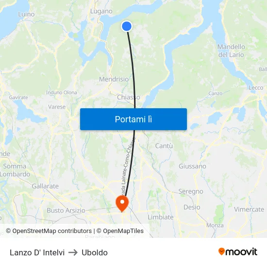Lanzo D' Intelvi to Uboldo map
