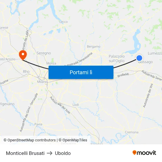 Monticelli Brusati to Uboldo map