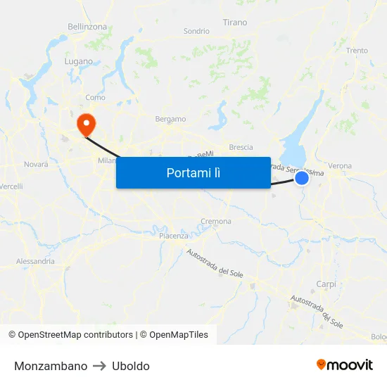 Monzambano to Uboldo map