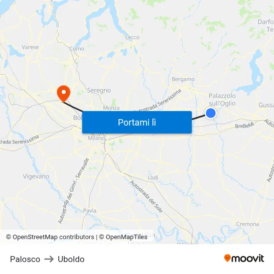 Palosco to Uboldo map