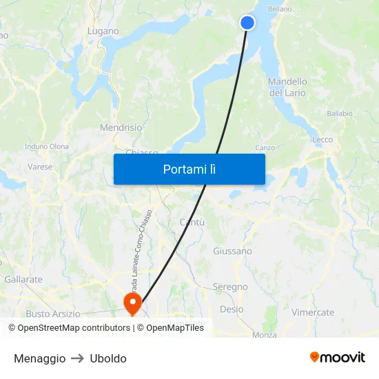 Menaggio to Uboldo map