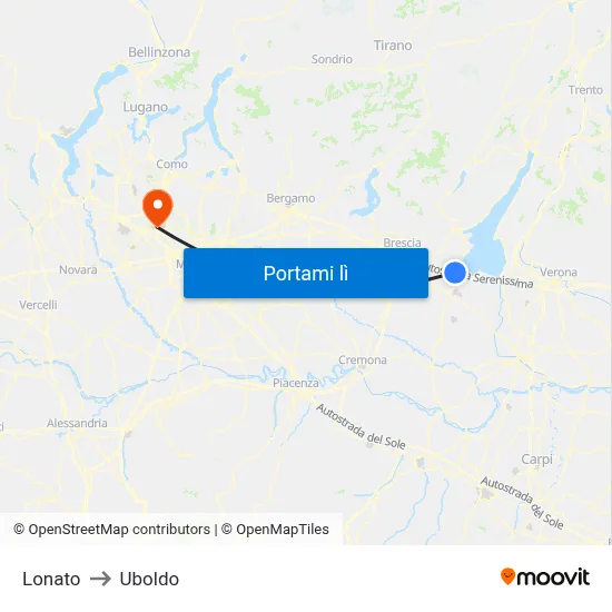 Lonato to Uboldo map