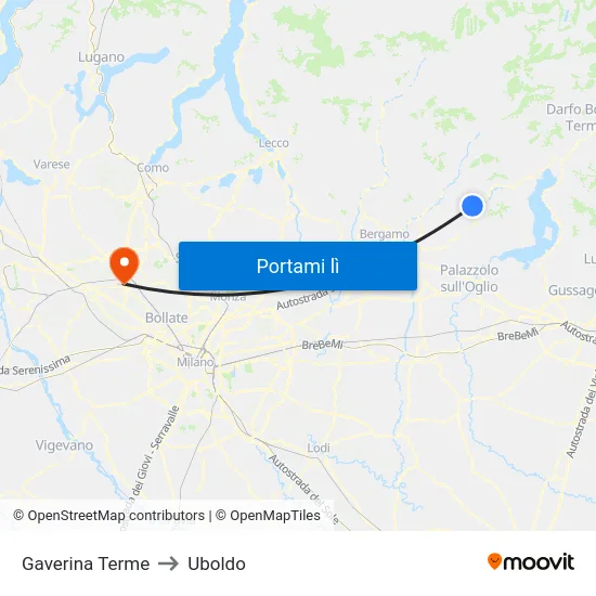 Gaverina Terme to Uboldo map