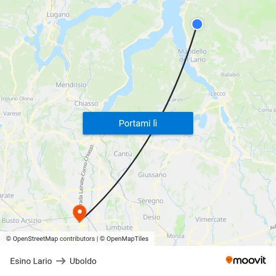 Esino Lario to Uboldo map
