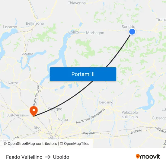 Faedo Valtellino to Uboldo map