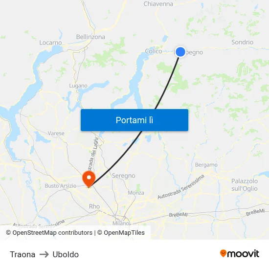Traona to Uboldo map
