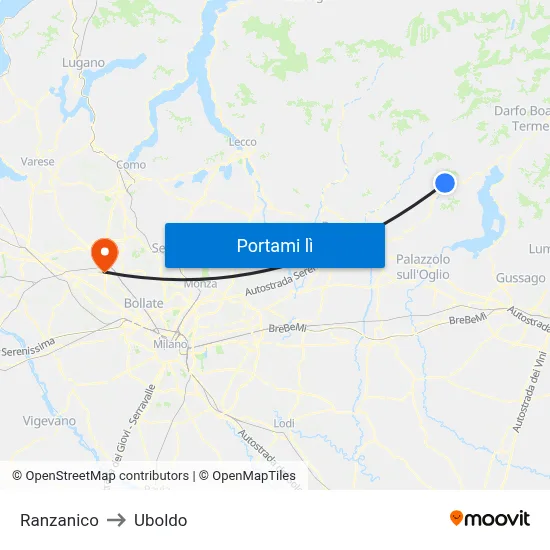 Ranzanico to Uboldo map