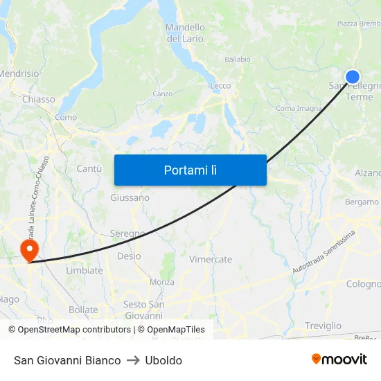 San Giovanni Bianco to Uboldo map