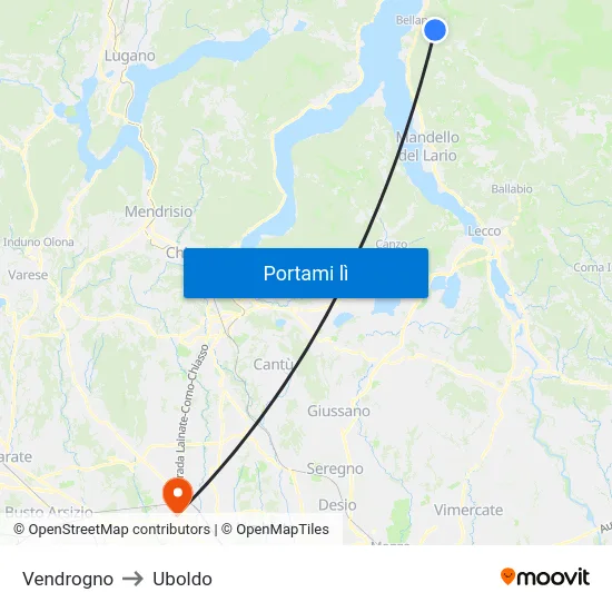 Vendrogno to Uboldo map