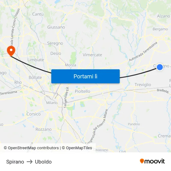 Spirano to Uboldo map
