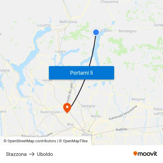 Stazzona to Uboldo map