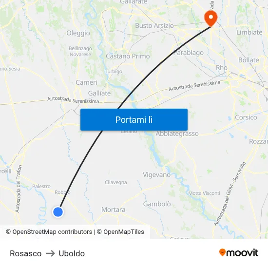 Rosasco to Uboldo map