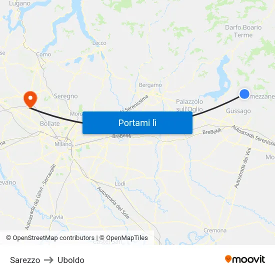 Sarezzo to Uboldo map