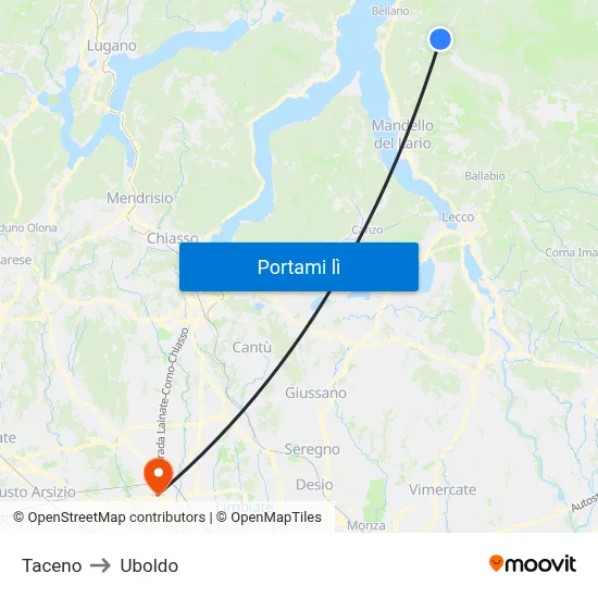 Taceno to Uboldo map