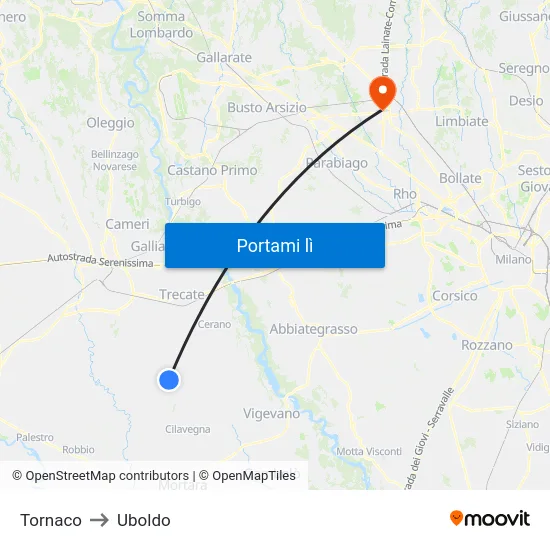 Tornaco to Uboldo map