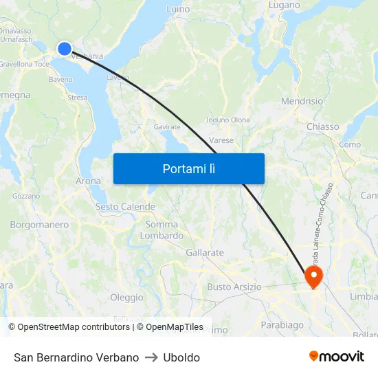 San Bernardino Verbano to Uboldo map