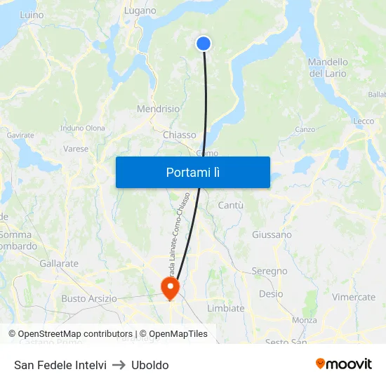 San Fedele Intelvi to Uboldo map