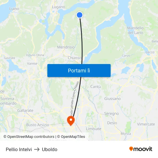 Pellio Intelvi to Uboldo map