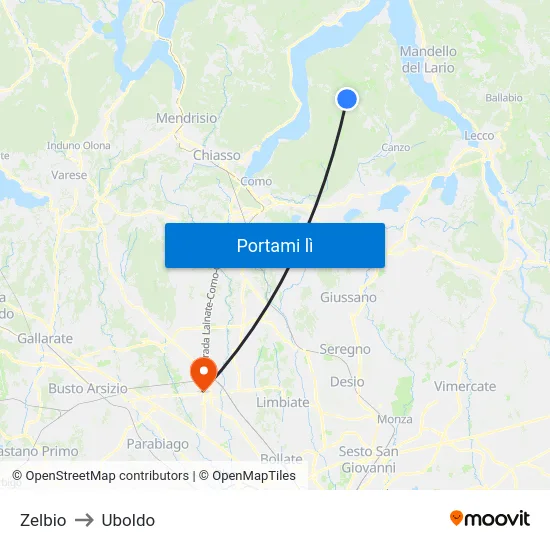 Zelbio to Uboldo map