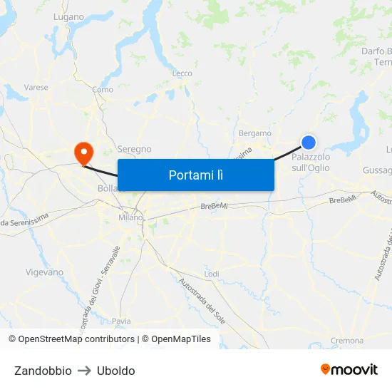 Zandobbio to Uboldo map
